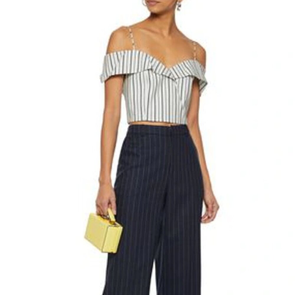 Alice + Olivia Haydee Cold Shoulder White Striped Off Crop Top, Size 8